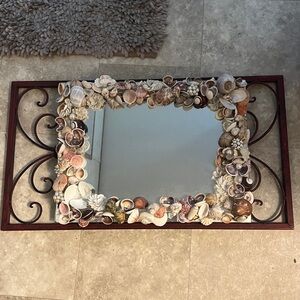 Seashell Embellished Wall Mirror with Brown Frame